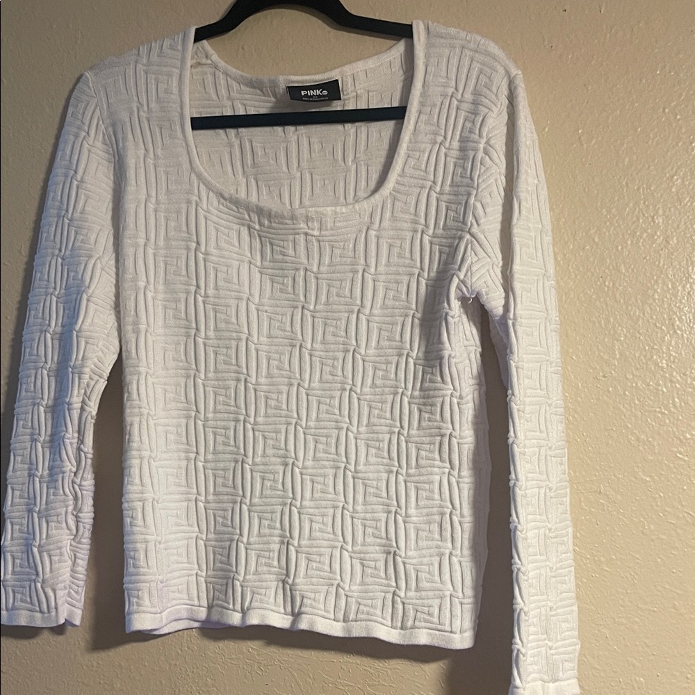 PINKO White Textured Long-Sleeve Scoop Neck Top